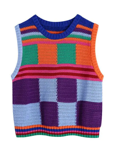 Multi-Colour Stitching Tops Tank+Shorts