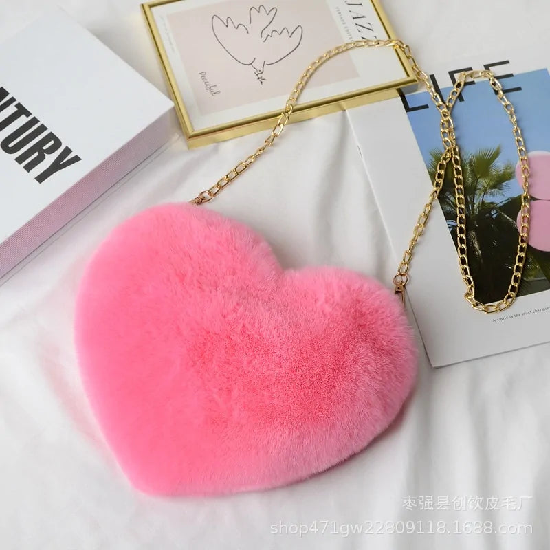 Women's Heart Shaped Faux Fur Crossbody bag