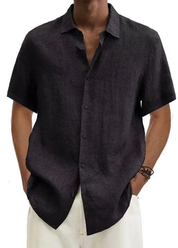 V-neck Button Cotton And Linen Shirt