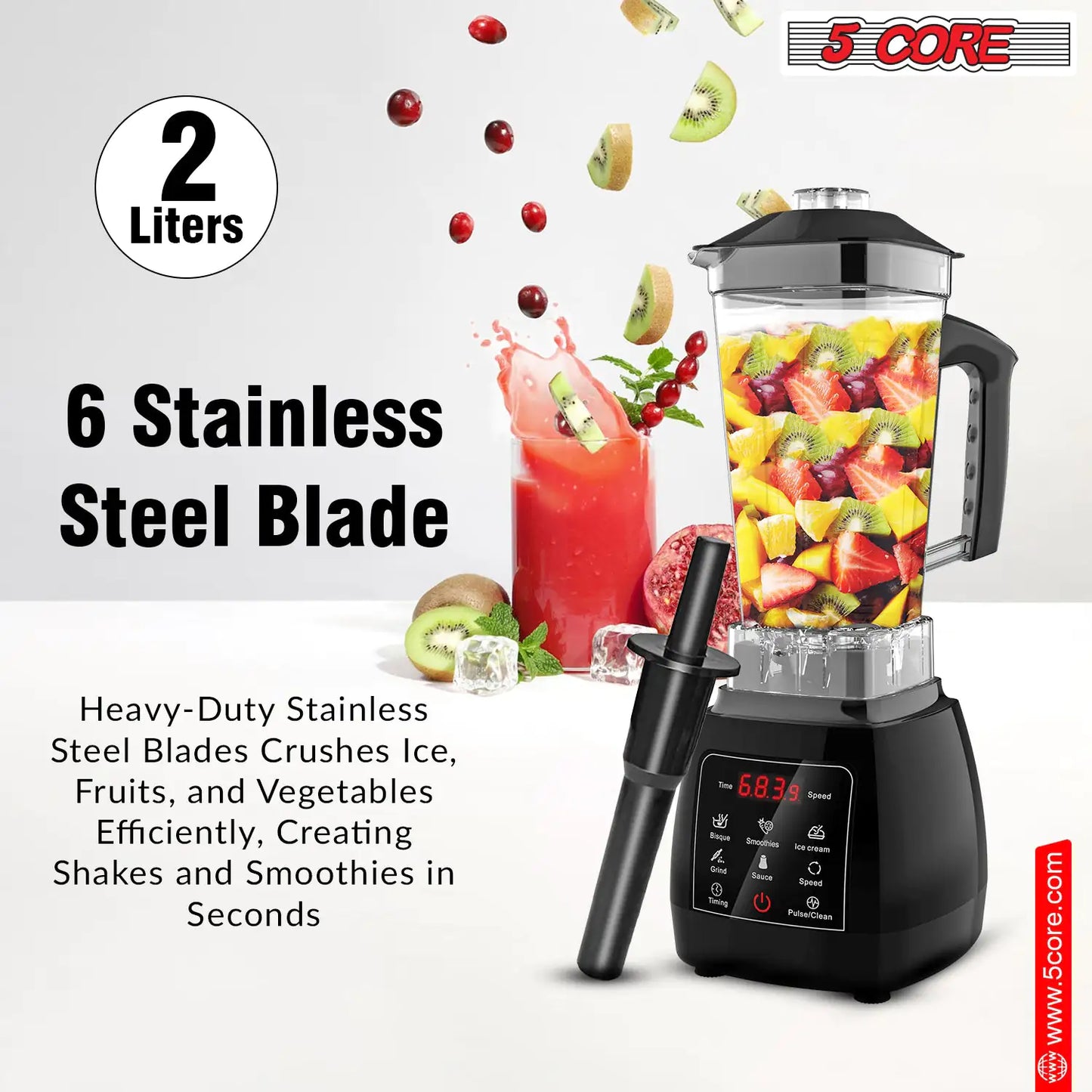 5Core Juicer Blender Machines 2000W Countertop Kitchen Smoothie Maker w 68oz Jar