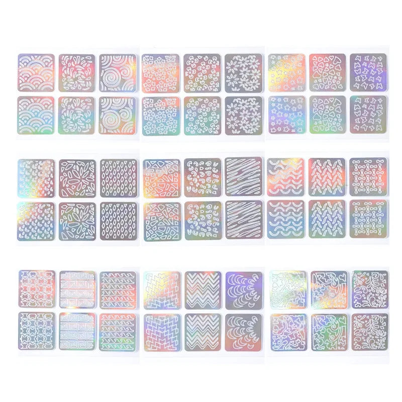 24 Sheets DIY Nail Art Sticker Set: 3D Laser, Hollow Design