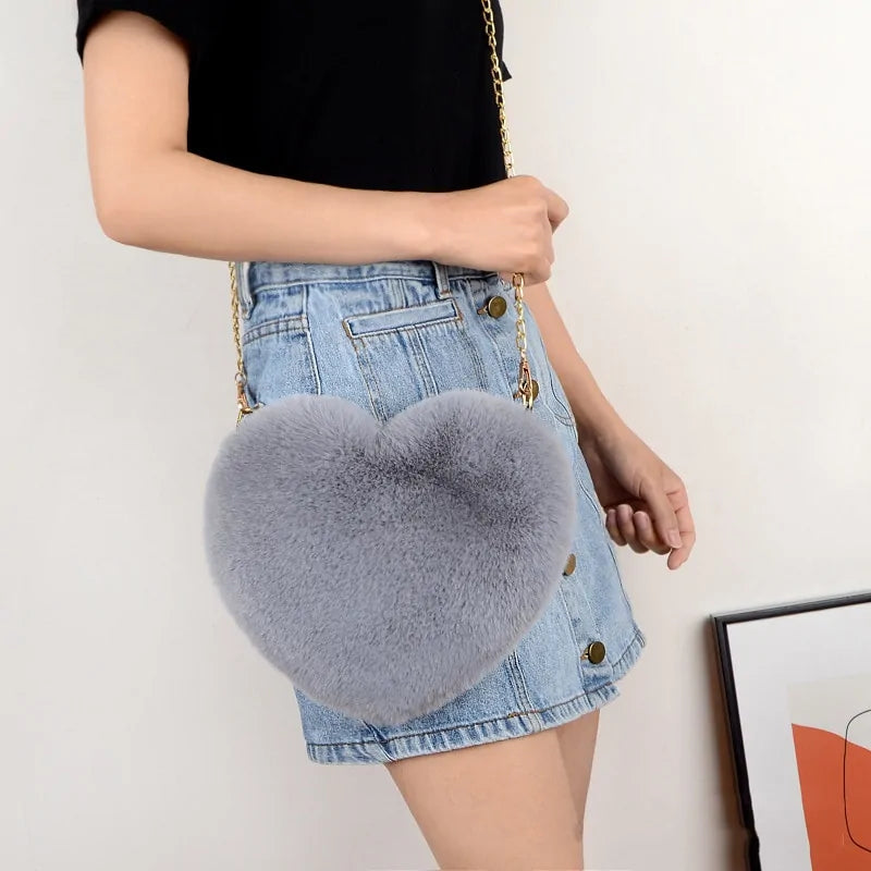 Women's Heart Shaped Faux Fur Crossbody bag