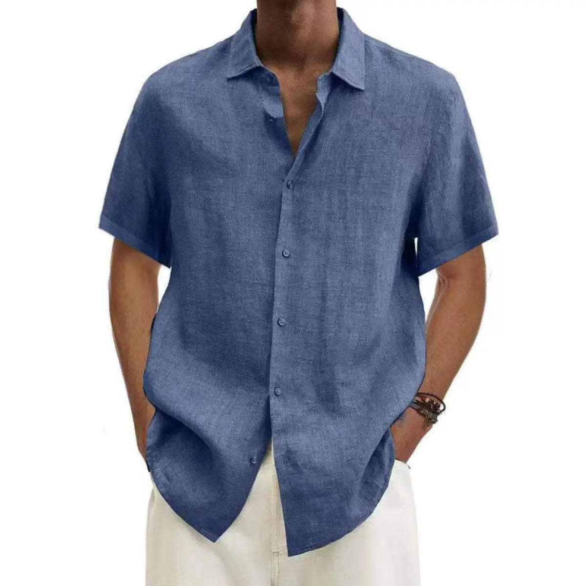 V-neck Button Cotton And Linen Shirt