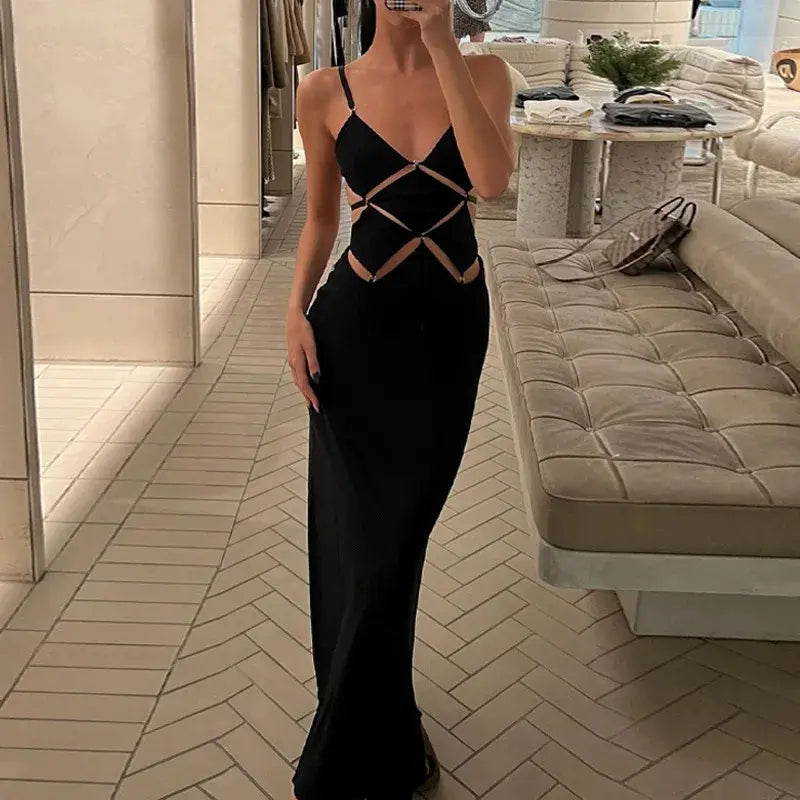 Sexy Backless Bodycon Maxi Evening Party Dress