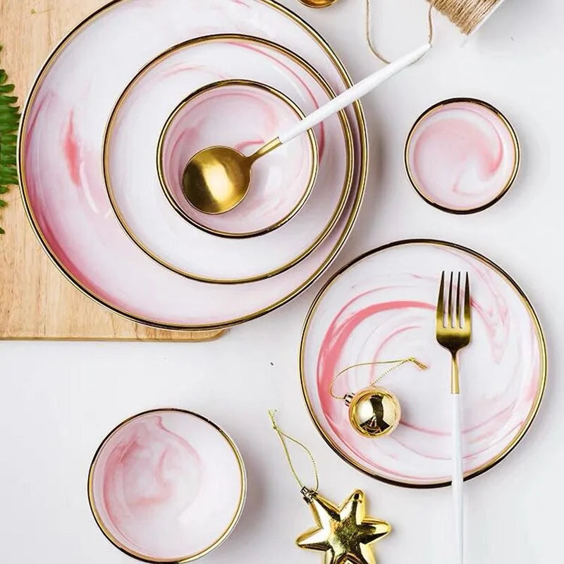 Pink Marbel Dinnerware Dinner Plates