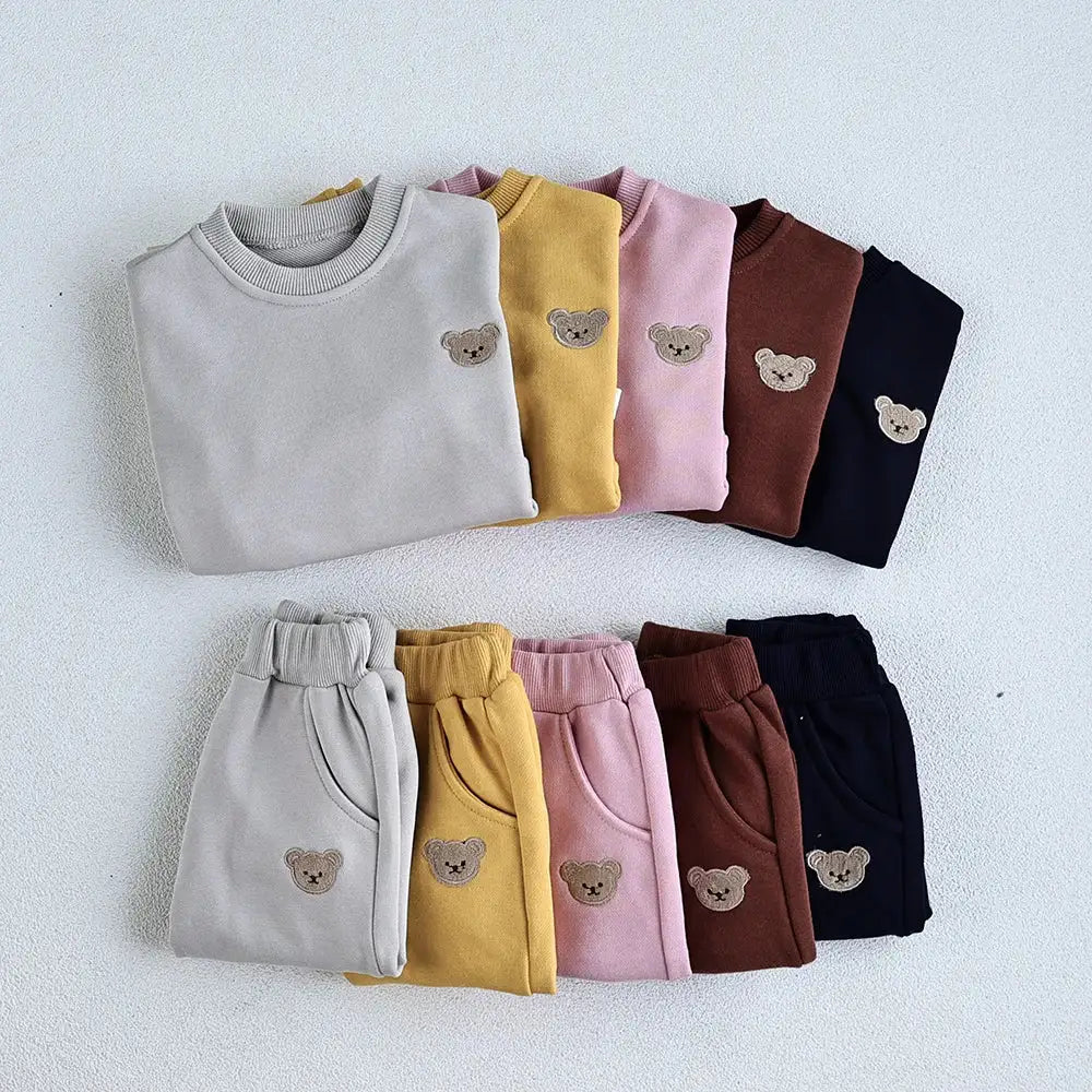 Children Bear Embroidery Sweatshirt and Pants