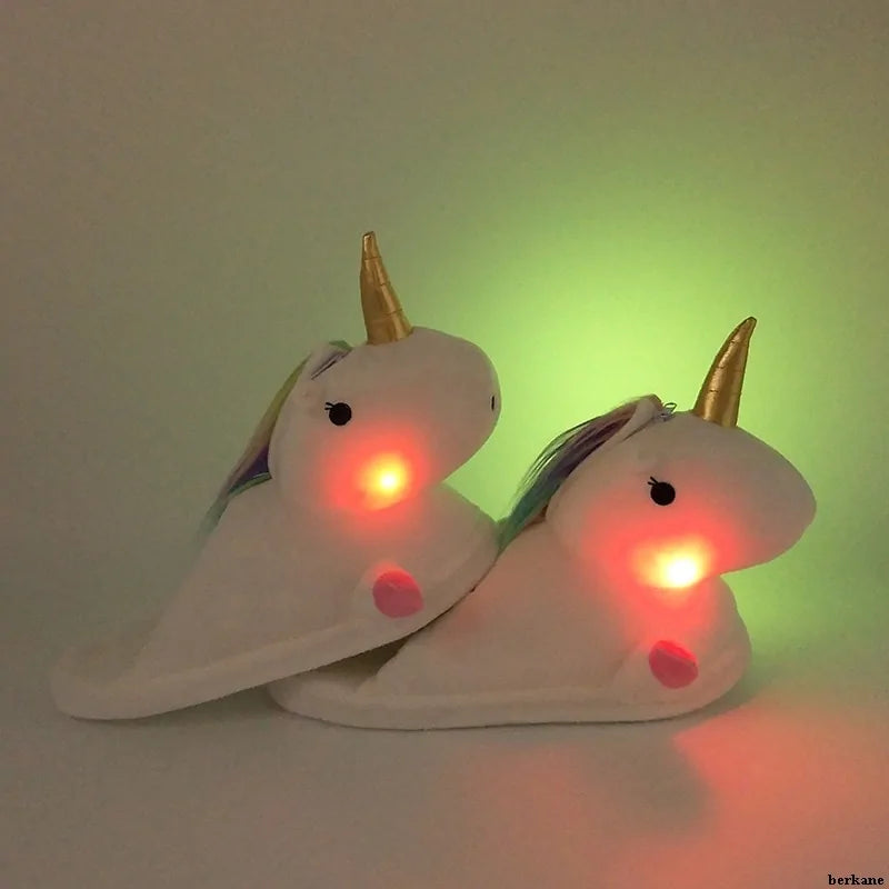 Unicorn Plush Slippers with LED Light