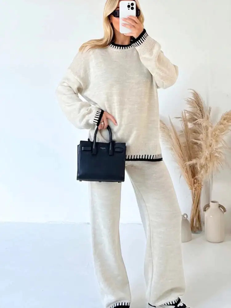 Elegant Knitted Long Pants Set