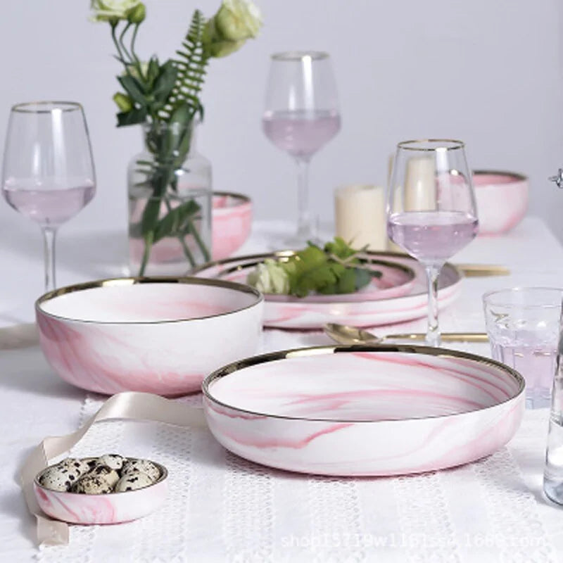 Pink Marbel Dinnerware Dinner Plates