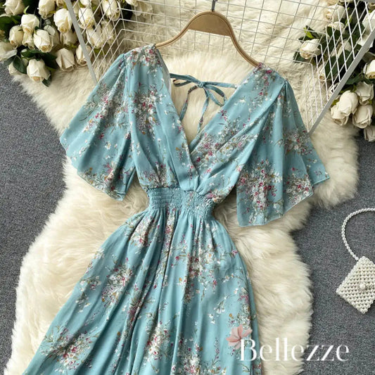 Vestido Bellezze Blue Floral Dress