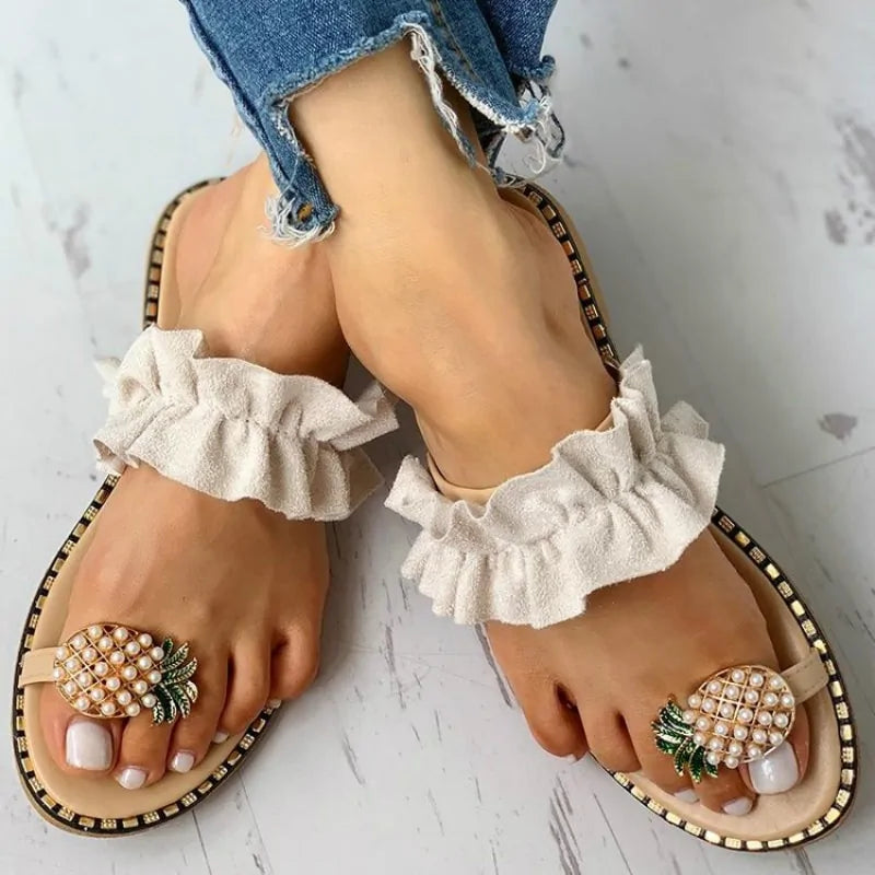 Bohemian Pineapple Pearl Flat Sandals