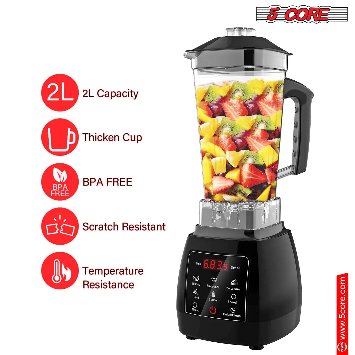 5Core Juicer Blender Machines 2000W Countertop Kitchen Smoothie Maker w 68oz Jar