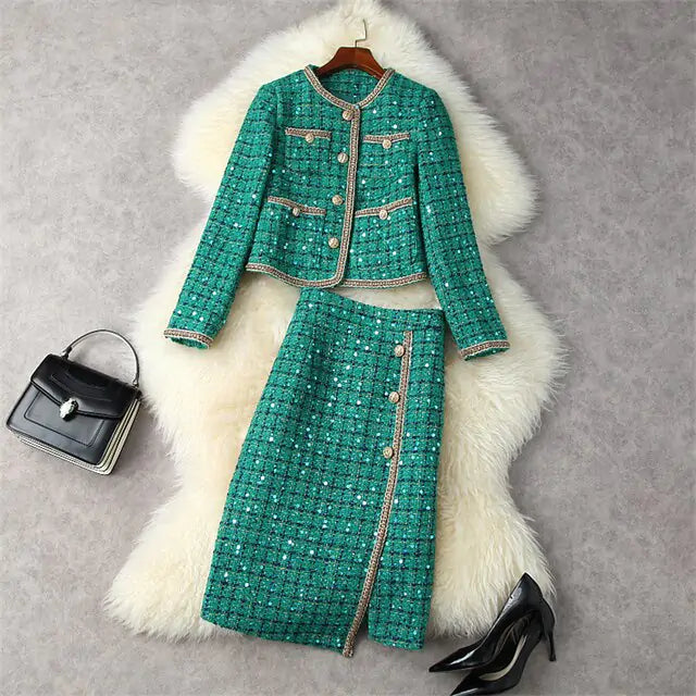 Elegant Runway Winter Tweed Set