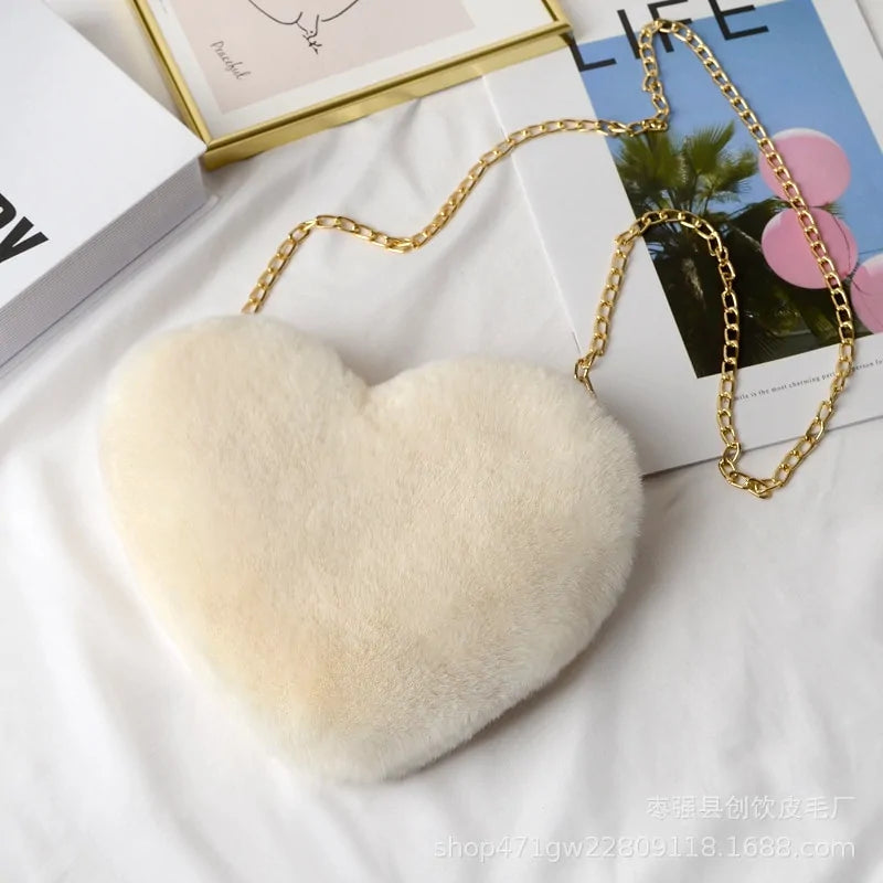 Women's Heart Shaped Faux Fur Crossbody bag