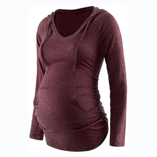 Women Maternity Hoodies Striped V-Neck