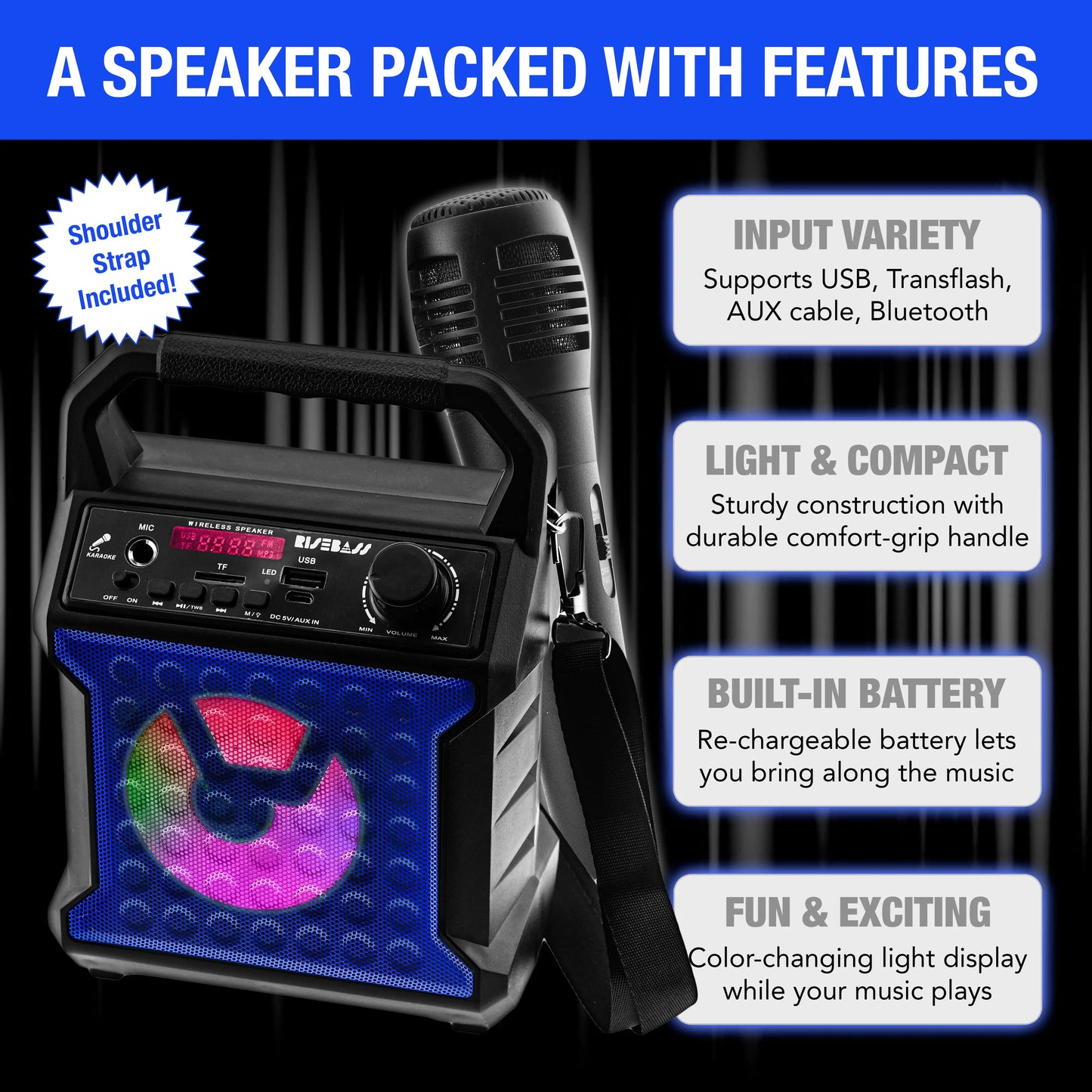 Risebass Portable Karaoke Machine with Microphone