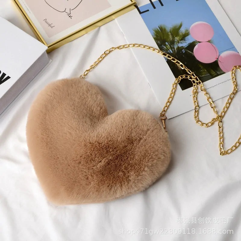 Women's Heart Shaped Faux Fur Crossbody bag