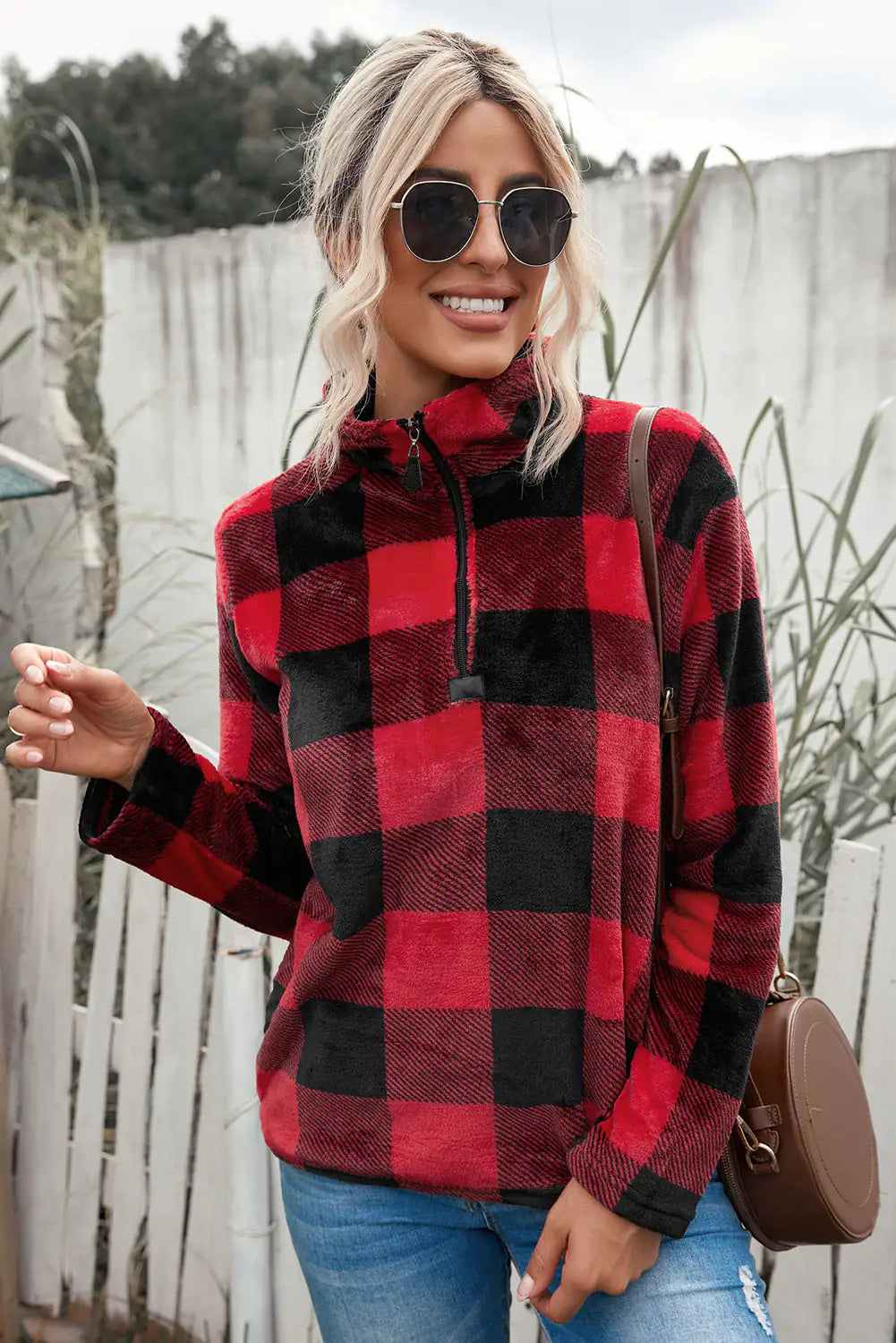 Plaid Print Collar Sweatshirt