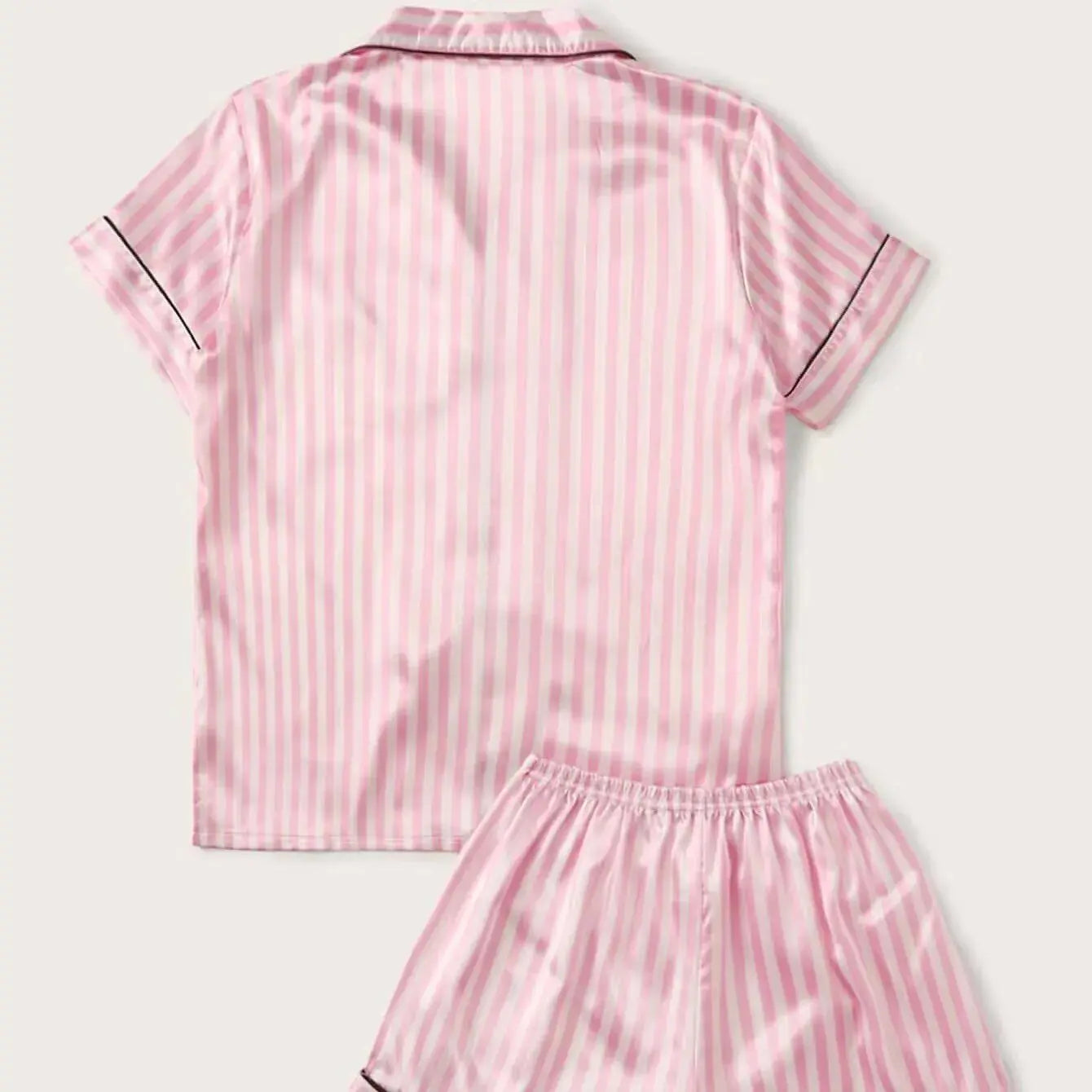 Two Piece Set Pyjama for Women Striped Satin Silk Sleepwear