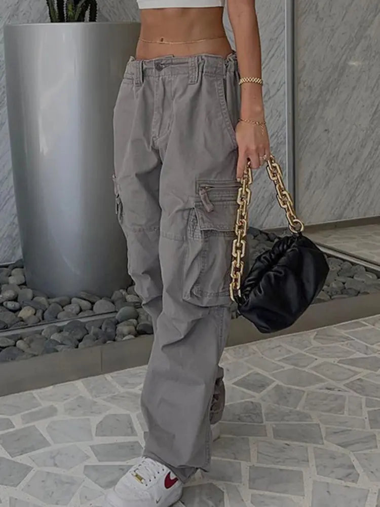 Streetwear Denim Cargo Pants Low Rise