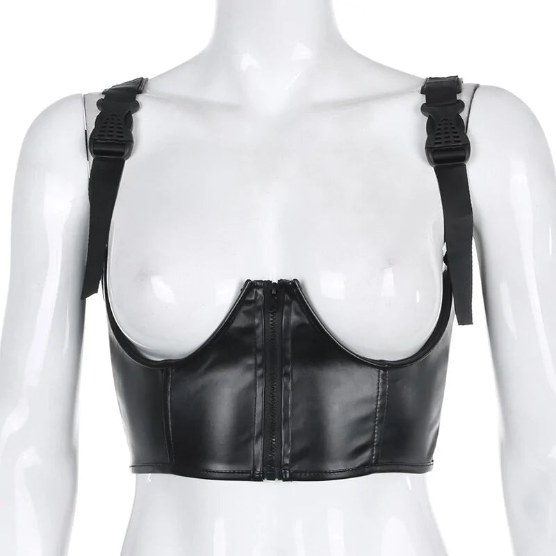 Gothic Punk Leather Crop Top Exudes Edge