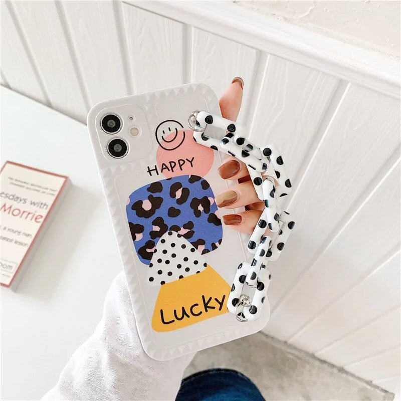 Leopard Print Letter Bracelet Case For Iphones