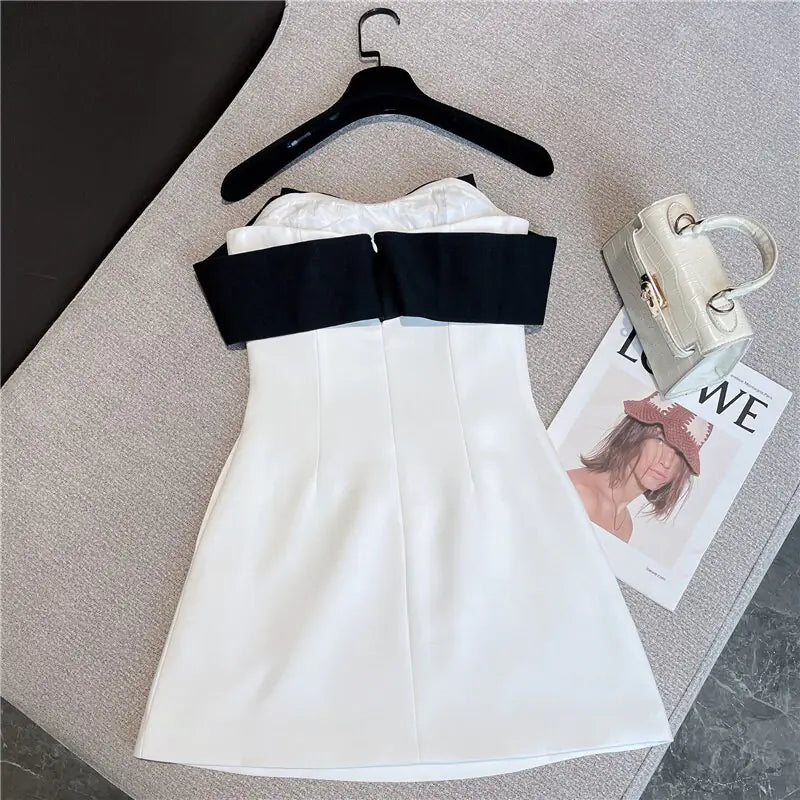 Elegant Black Bow Short Dress