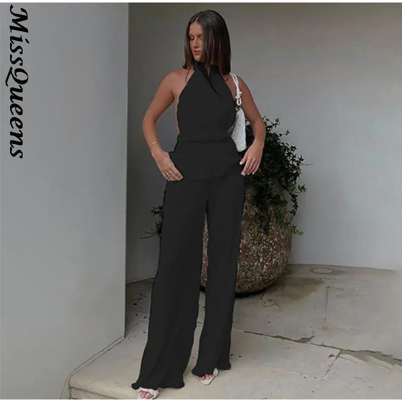 Trouser Suit Elegant Wide Leg Pants