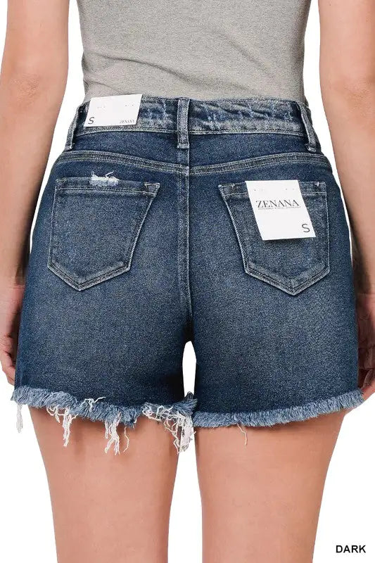 ZENANA DISTRESSED DENIM SHORTS