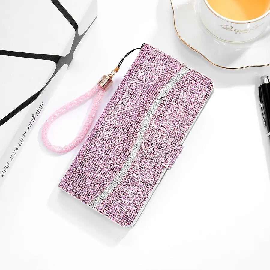 Glitter Anti-fall Wallet Case For iPhones