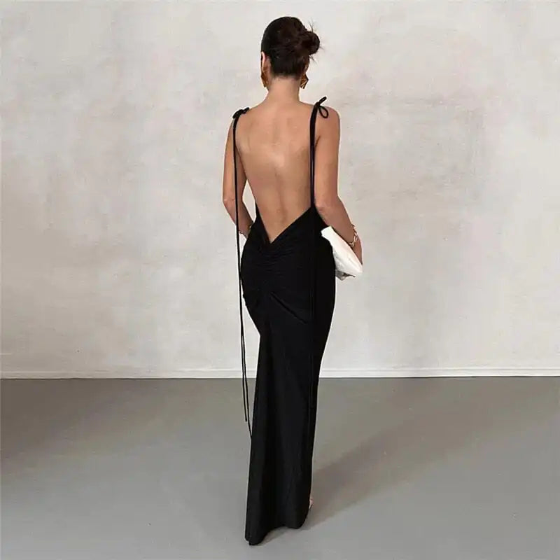 Elegant Backless Black Dress