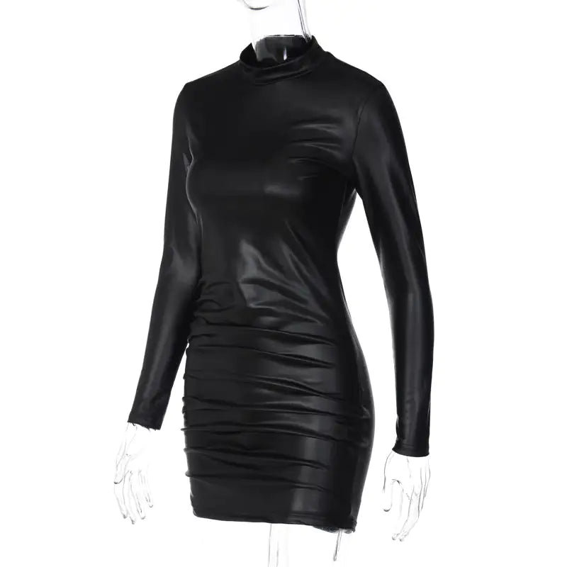 Be So Faux Real Faux Leather Ruched Mini Dress