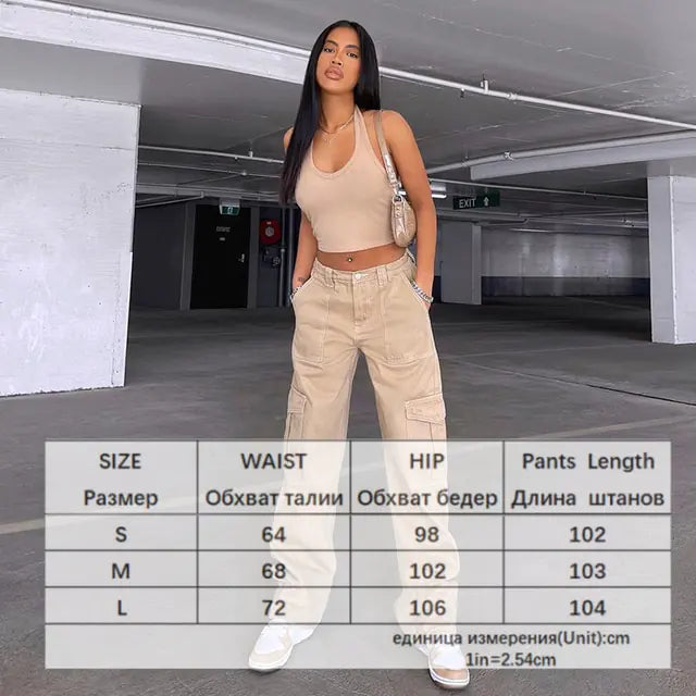 Streetwear Denim Cargo Pants Low Rise