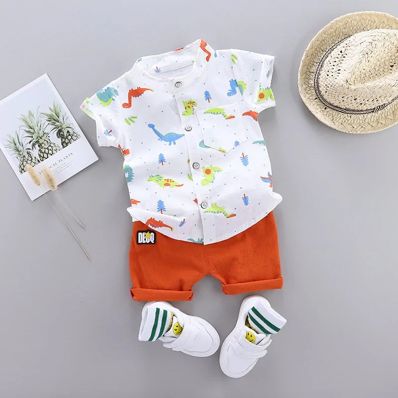 Cartoon Dinosaur Print Toddler Boy Set: Shirt + Pants