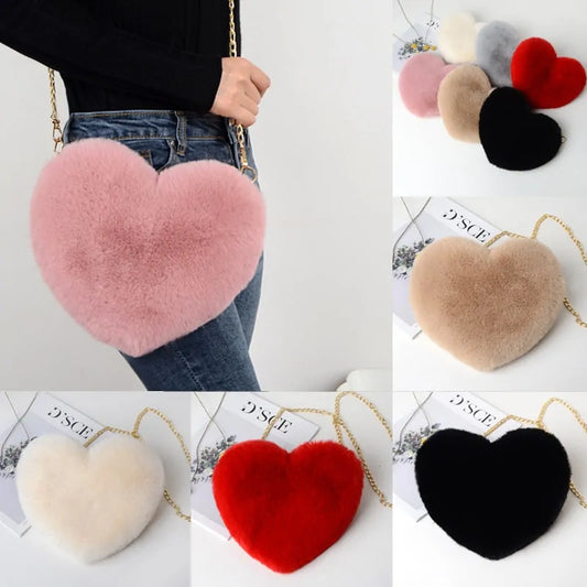 Women's Heart Shaped Faux Fur Crossbody bag