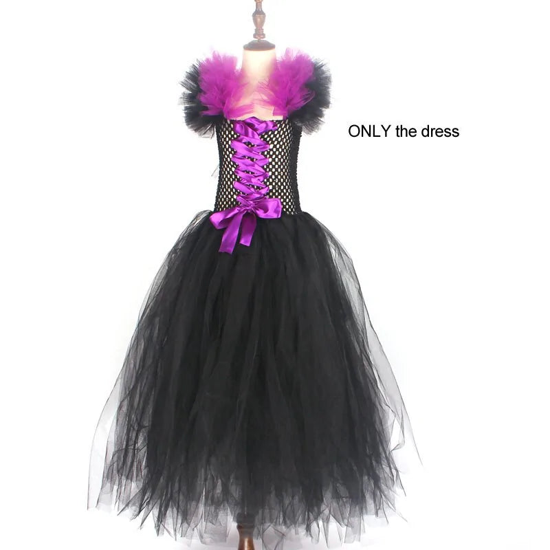 Black Gown Tutu Dress With Deluxe Horns And Wings