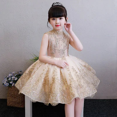 Elegant Tulle Golden Dress For Kids