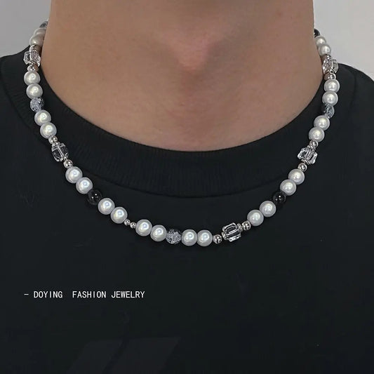 Hip hop Original Design Reflective Pearl Necklace Man