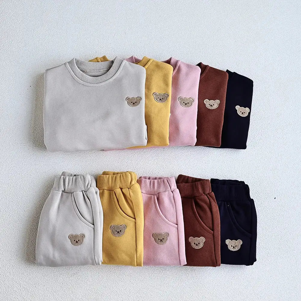 Children Bear Embroidery Sweatshirt and Pants