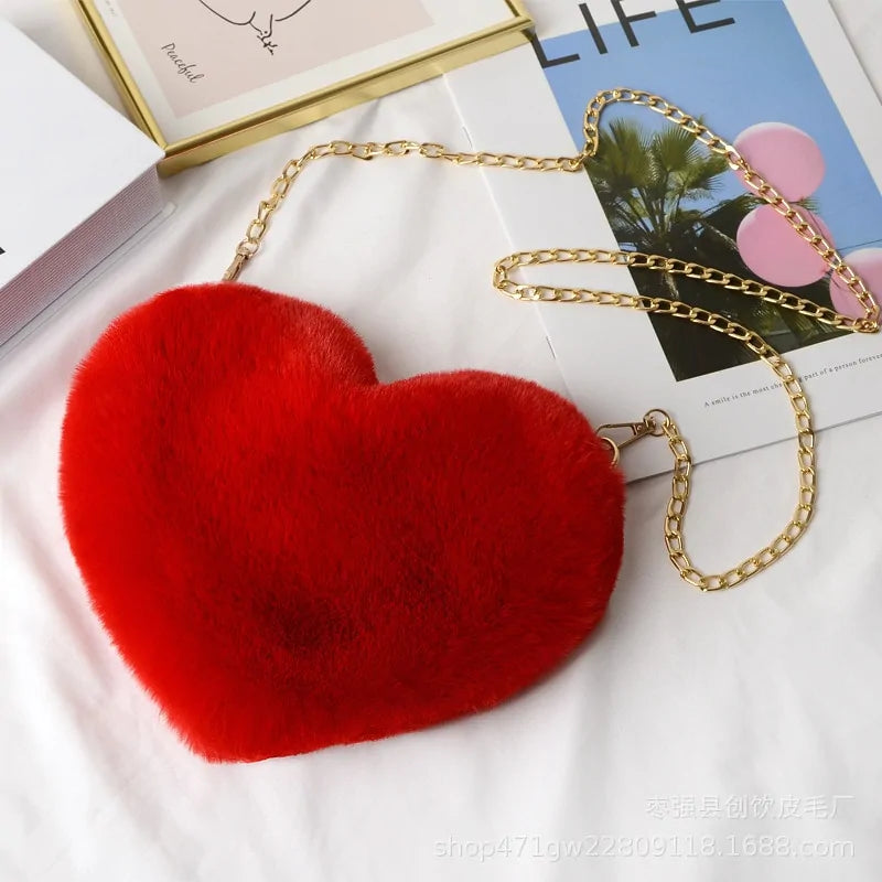 Women's Heart Shaped Faux Fur Crossbody bag