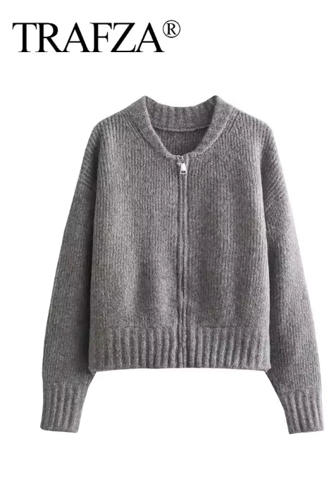 Long Sleeve Zipper Knitted Sweater