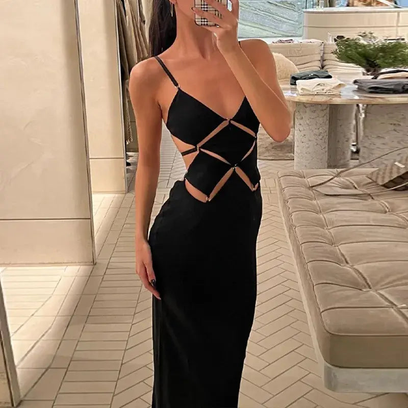 Sexy Backless Bodycon Maxi Evening Party Dress