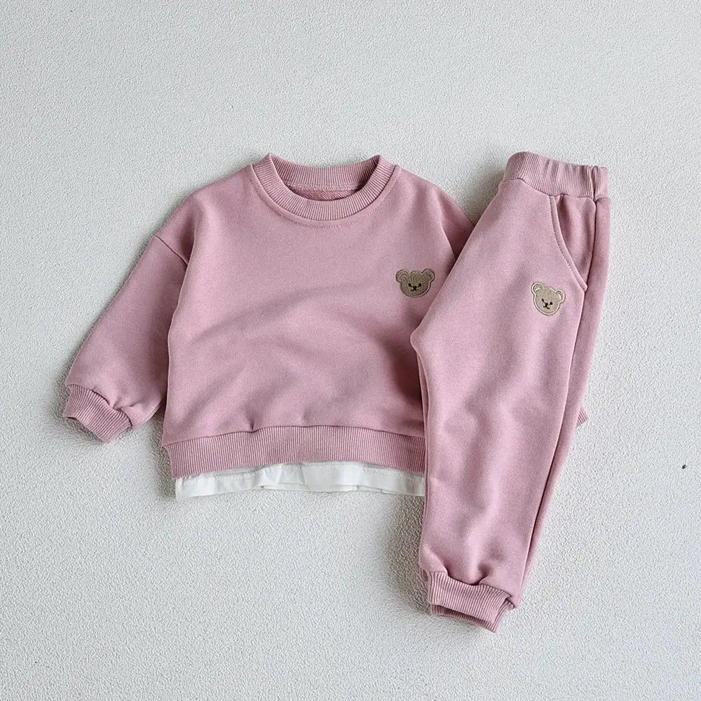 Children Bear Embroidery Sweatshirt and Pants