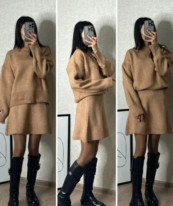 2 Pieces Knit Sweater Skirt Sets