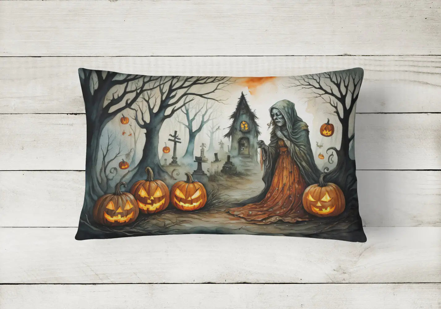 The Weeping Woman Spooky Halloween Throw Pillow