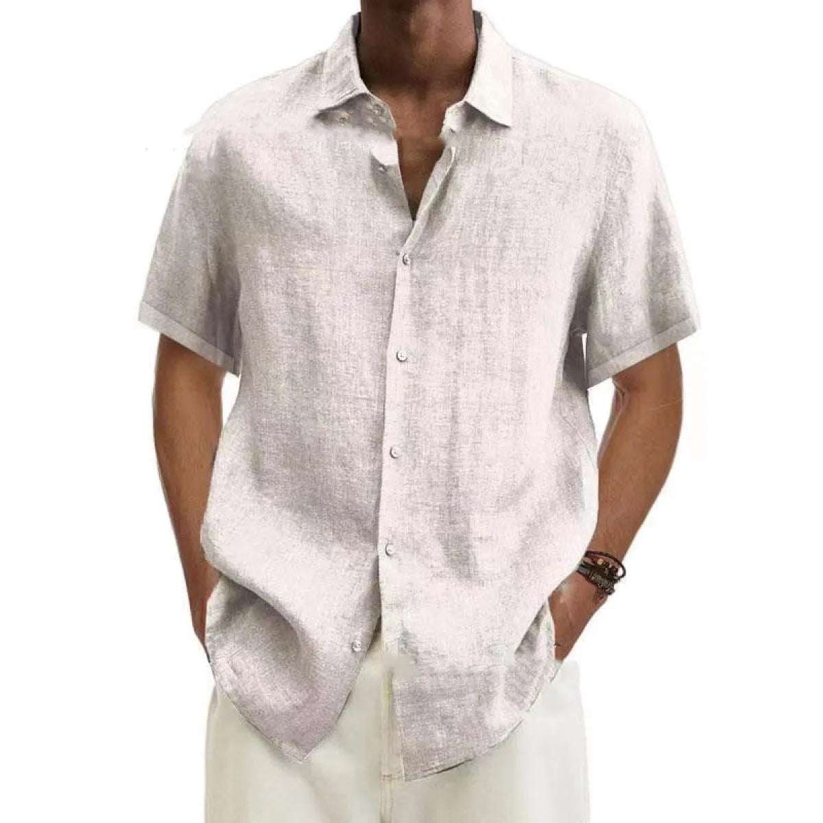 V-neck Button Cotton And Linen Shirt