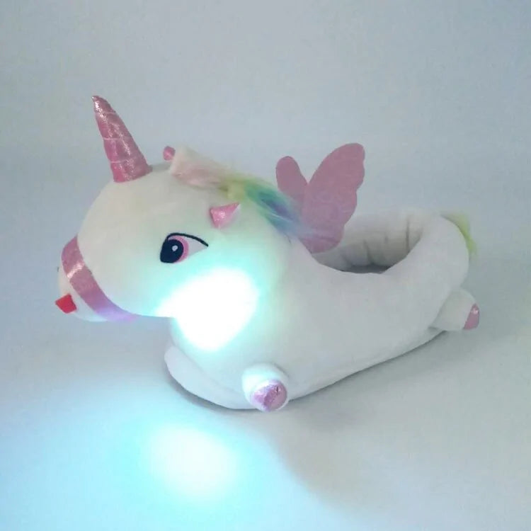 Unicorn Plush Slippers with LED Light