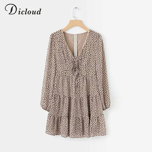 DICLOUD Sexy Leopard V Neck Dress