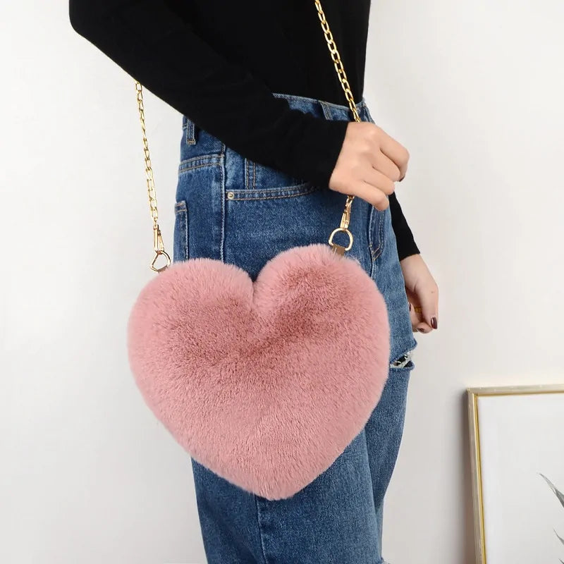 Women's Heart Shaped Faux Fur Crossbody bag