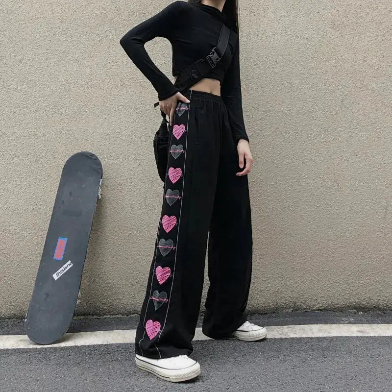 Women Wide Leg Hearts Pants